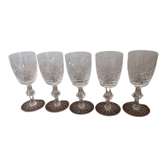 5 Crystal Cordial Goblets, Faceted Stem, 6.5 Inches Tall - Picture 2 of 10